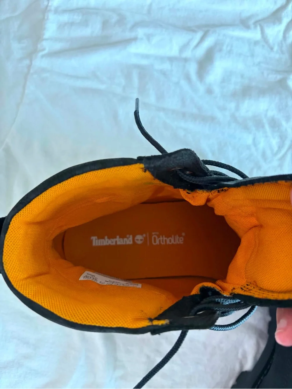 Timberland Men’s Black Leather Lace-Up Boots with Orange Interior